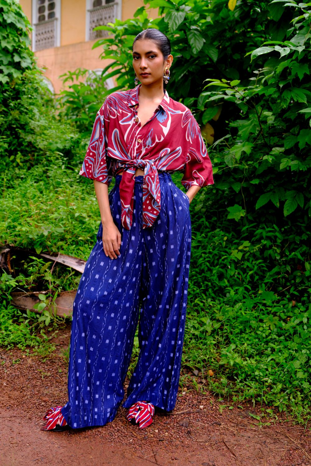 Vinca Handwoven Ikat Wide-Leg Trousers