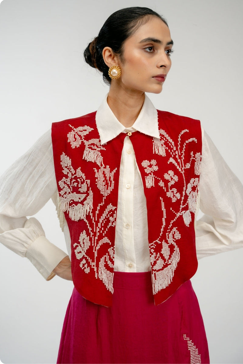 From Before Bib mulberry silk jacket/overlay by Ode to Odd in red for women Worldwide