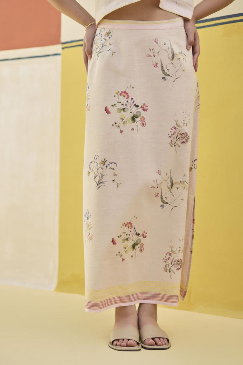 Leena Watercolour Floral Skirt - Sand by Manan in natural color for women Worldwide