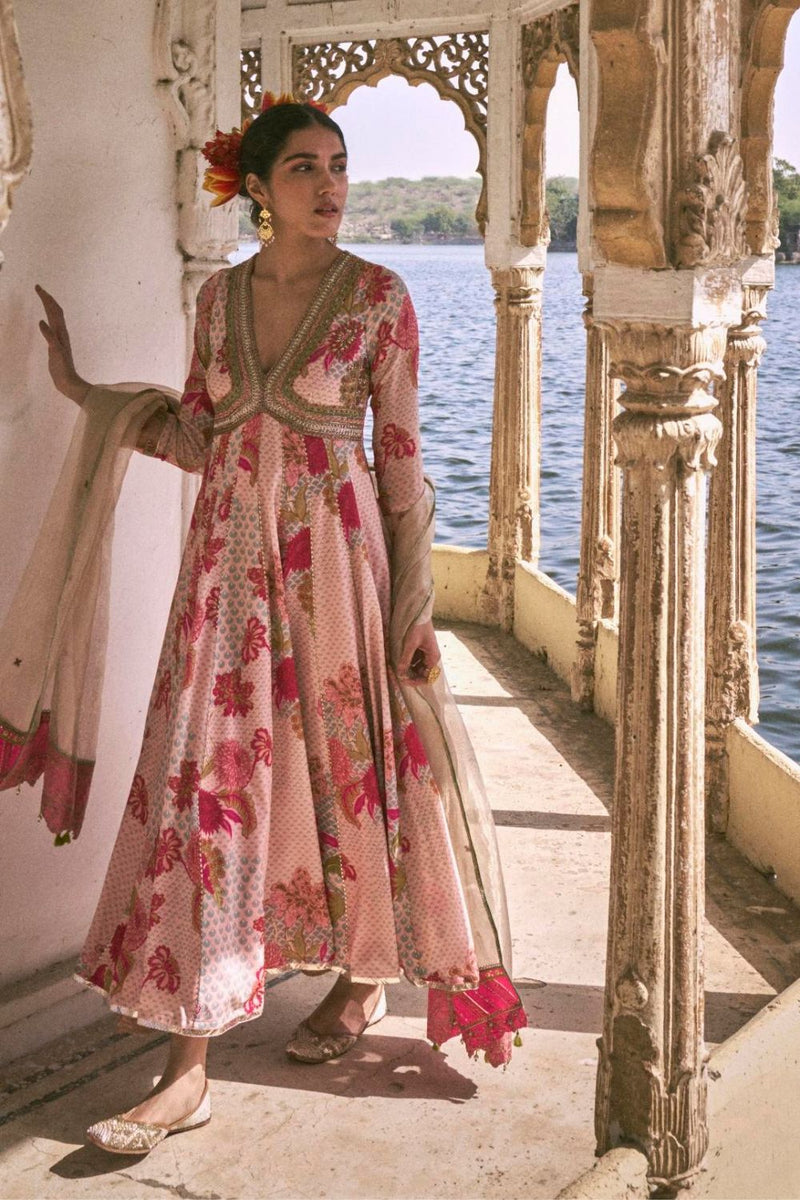GUL NUDE PINK ANARKALI SET by Rajiramniq for women Worldwide