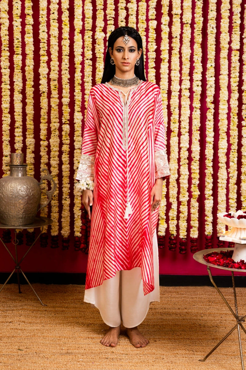 Leheriya Silk 2 Tunic & Pant Set-Orange leheriya silk kurta/kurta set by Sabo by Sabina in orange for women Worldwide