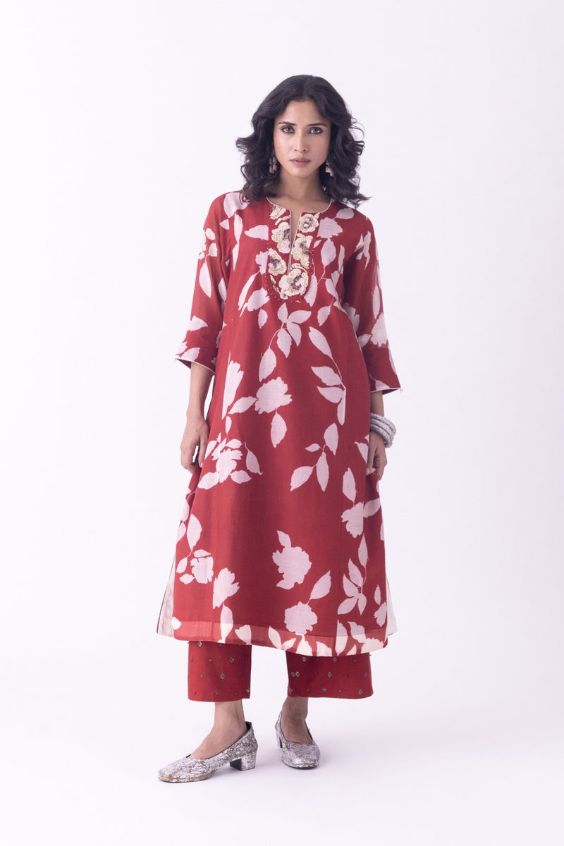 Resha-Kurta chanderi kurta/kurta set by Shades of India in red for women Worldwide