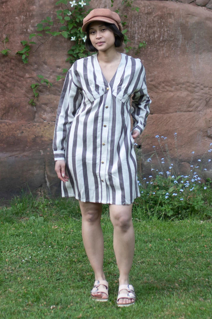 Brooklyn Shift Dress - Printed-Grey Stripes