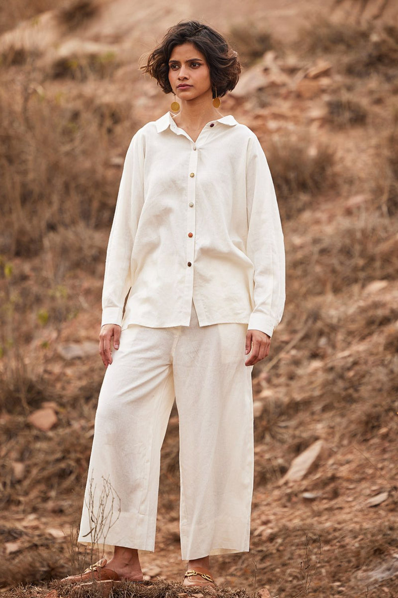 Heer Wide Pants by Khara Kapas in white for women Worldwide