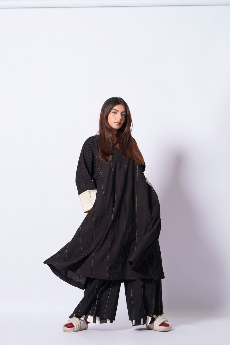 Dune Tunic-Black + Natural cotton matty kaftans and tunics by Stoique in black, natural for women Worldwide