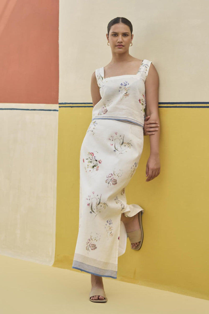 Leena Watercolour Floral Skirt - Ivory by Manan in ivory color for women Worldwide