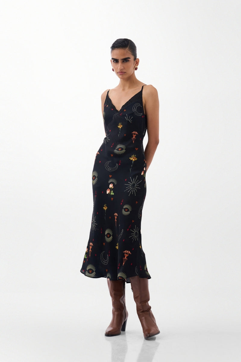 Liza Midi-Postcards And Petals viscose dress by NOIB in multi-color for women Worldwide
