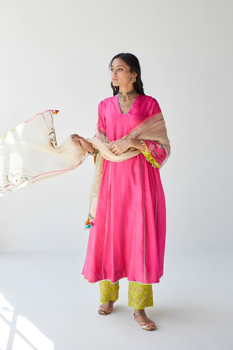 HOT PINK SIDE KALI KURTA SET