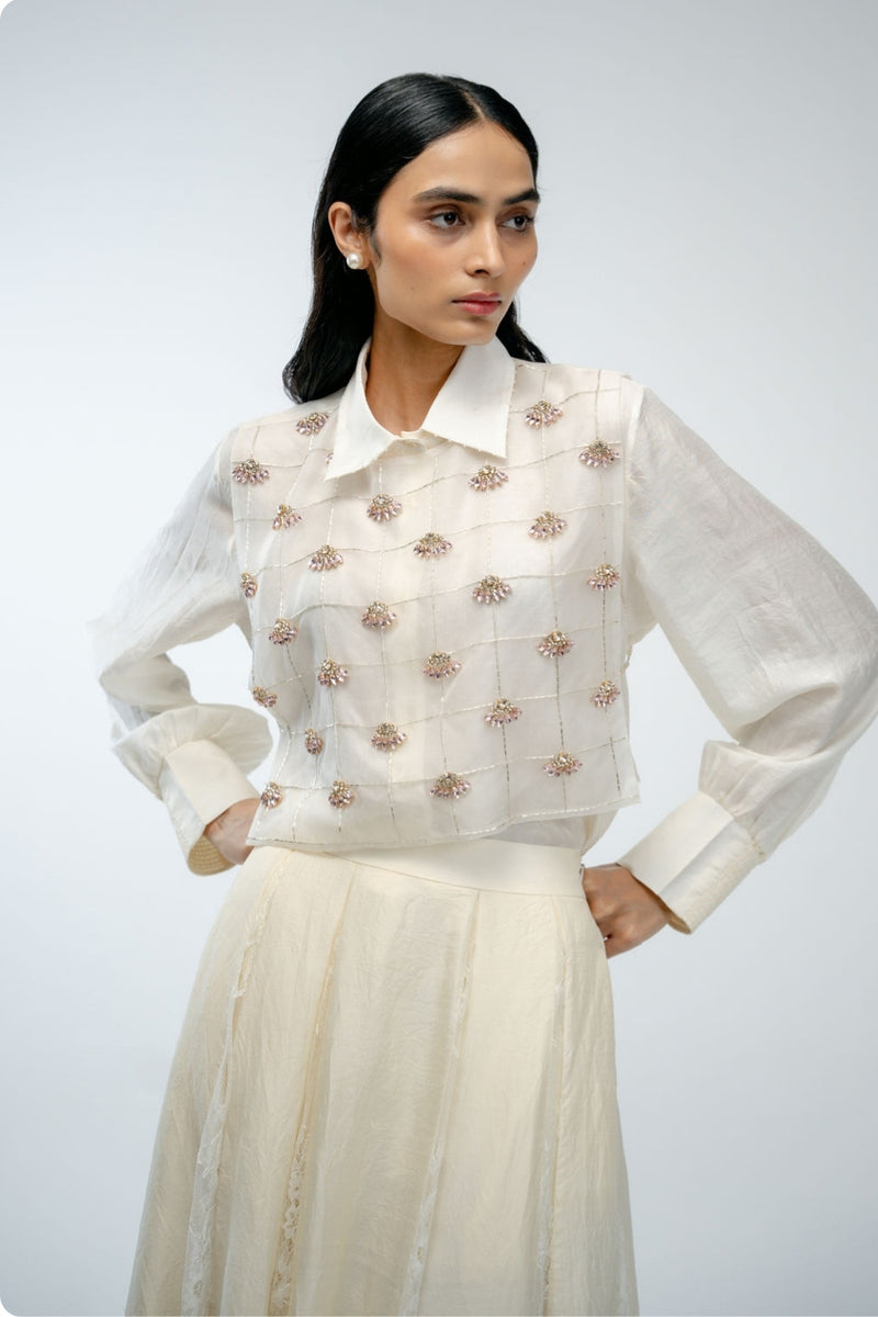 Our Story Bib organza jacket/overlay by Ode to Odd in off white for women Worldwide