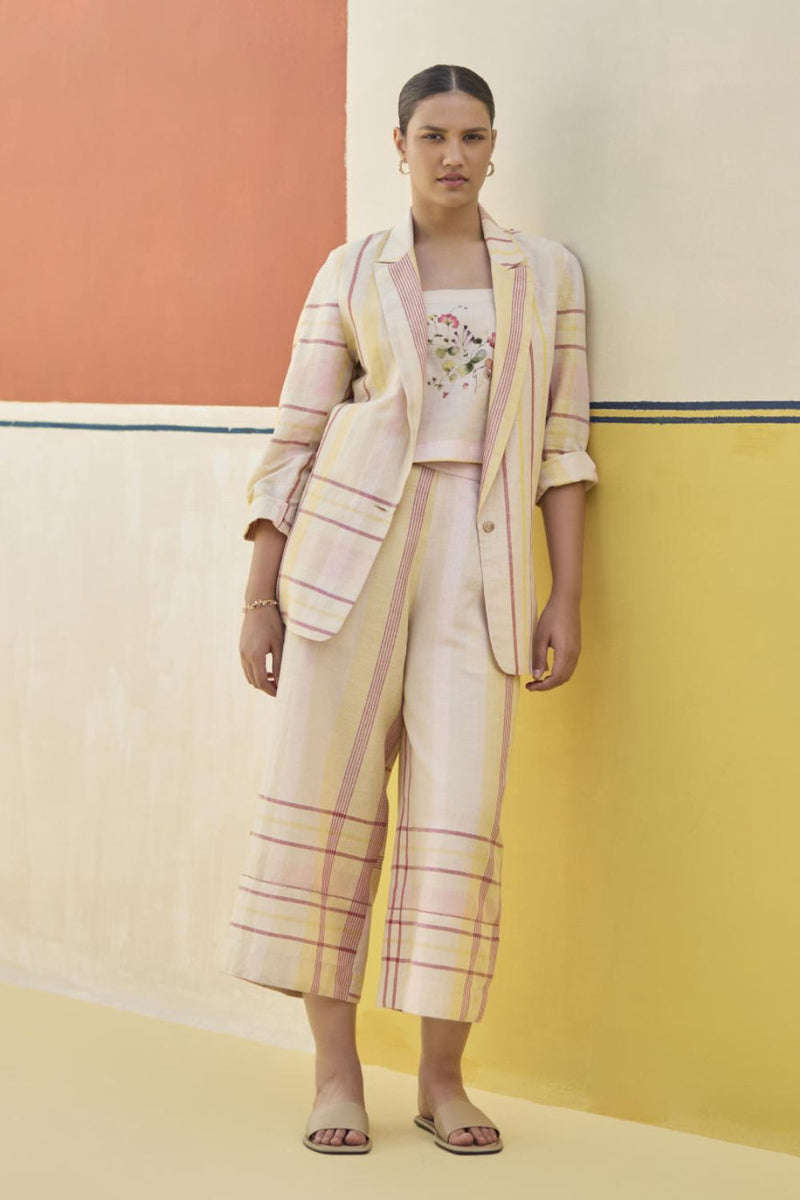 Karuna Check Linen Pant - Sand by Manan in natural color for women Worldwide