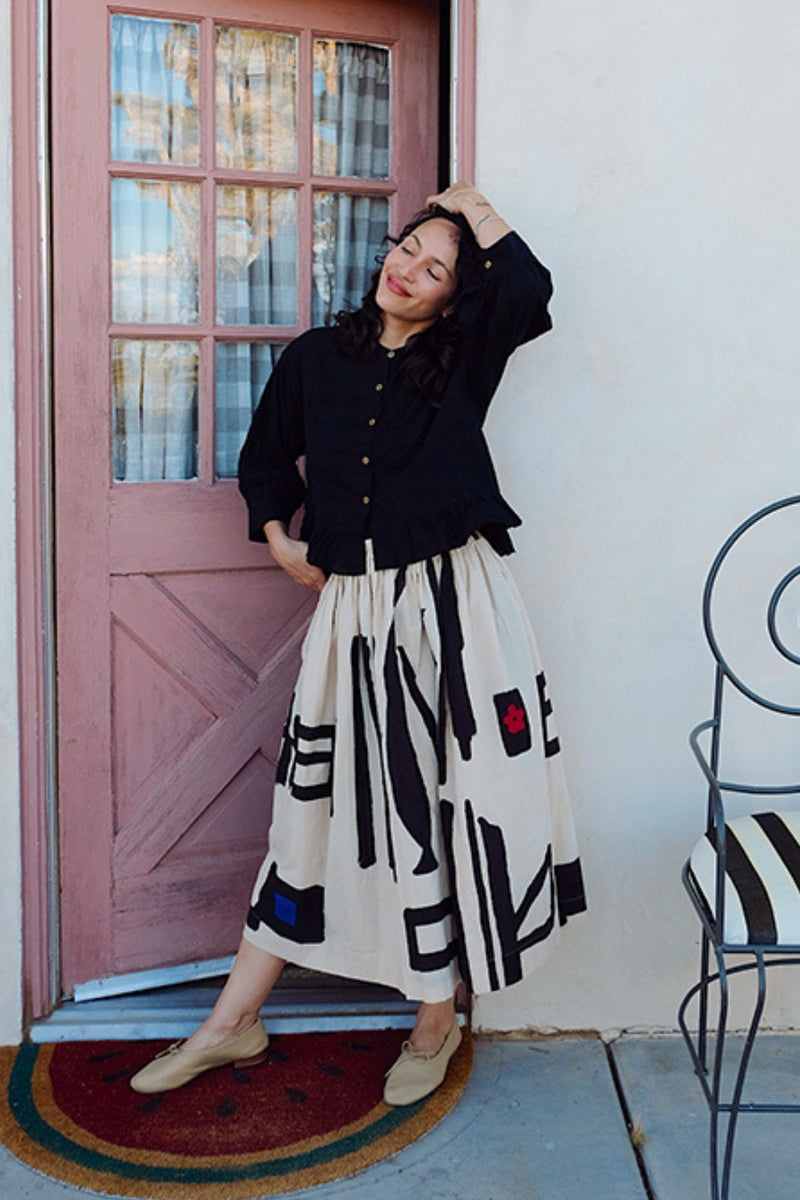 The Joy Skirt-Symbolic handwoven cotton skirt by World of Crow in beige,black for women Worldwide