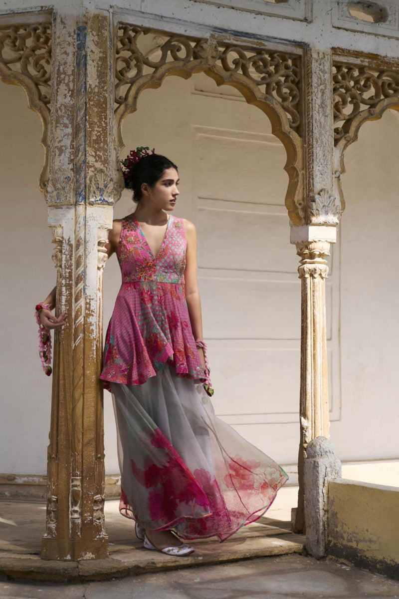 GUL PINK PEPLUM SHARARA SET by Rajiramniq for women Worldwide