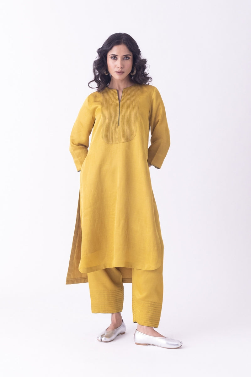 Bind-Kurta linen blend kurta/kurta set by Shades of India in musturd for women Worldwide