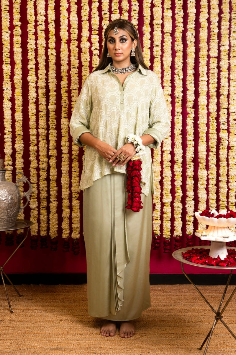 Katdaana Shirt & Skirt Set-Mint Green katdaana indo-western by Sabo by Sabina in green for women Worldwide