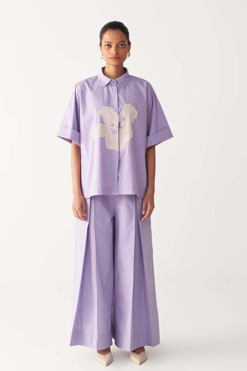 FLORAL EMB. SHIRT CO-ORD-LAVENDER poplin by THREE for women Worldwide
