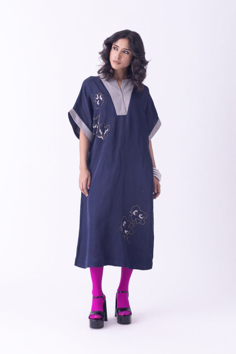 Azila-Kaftan linen blend indo-western by Shades of India in blue for women Worldwide