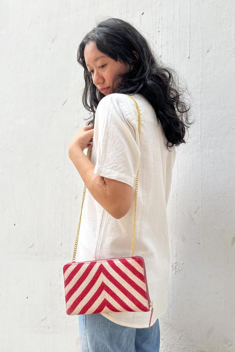 Stripe-it-red Clutch Bags by Khara Kapas for women Worldwide