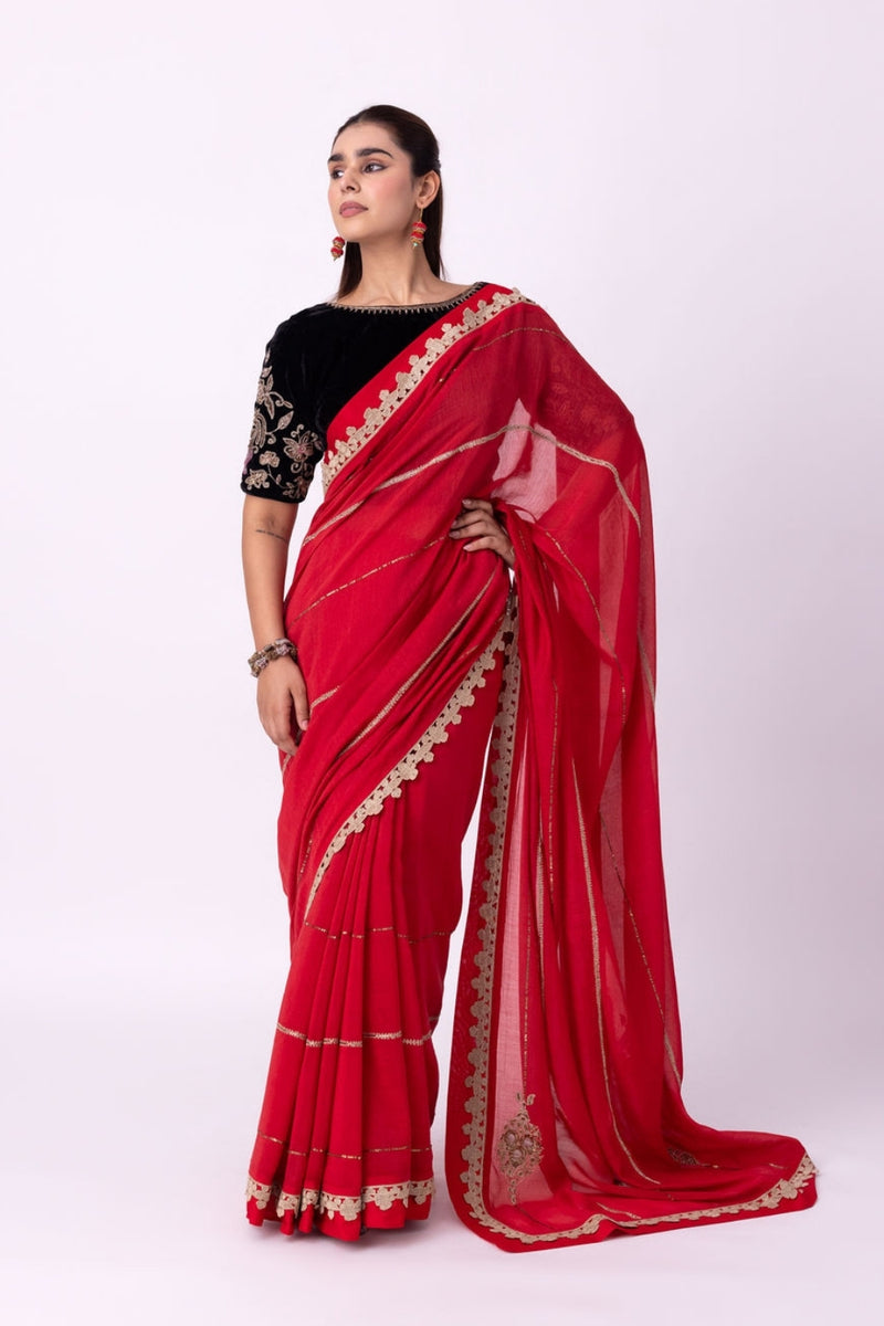 Mihika Saree chanderi weave saree by Shades of India in red for women Worldwide