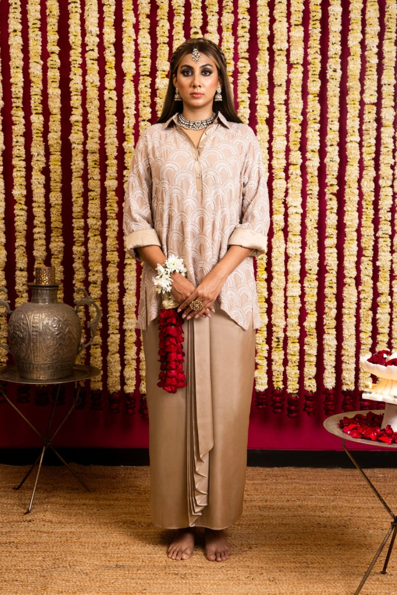 Katdaana Shirt & Skirt Set-Nude katdaana kurta/kurta set by Sabo by Sabina in beige for women Worldwide