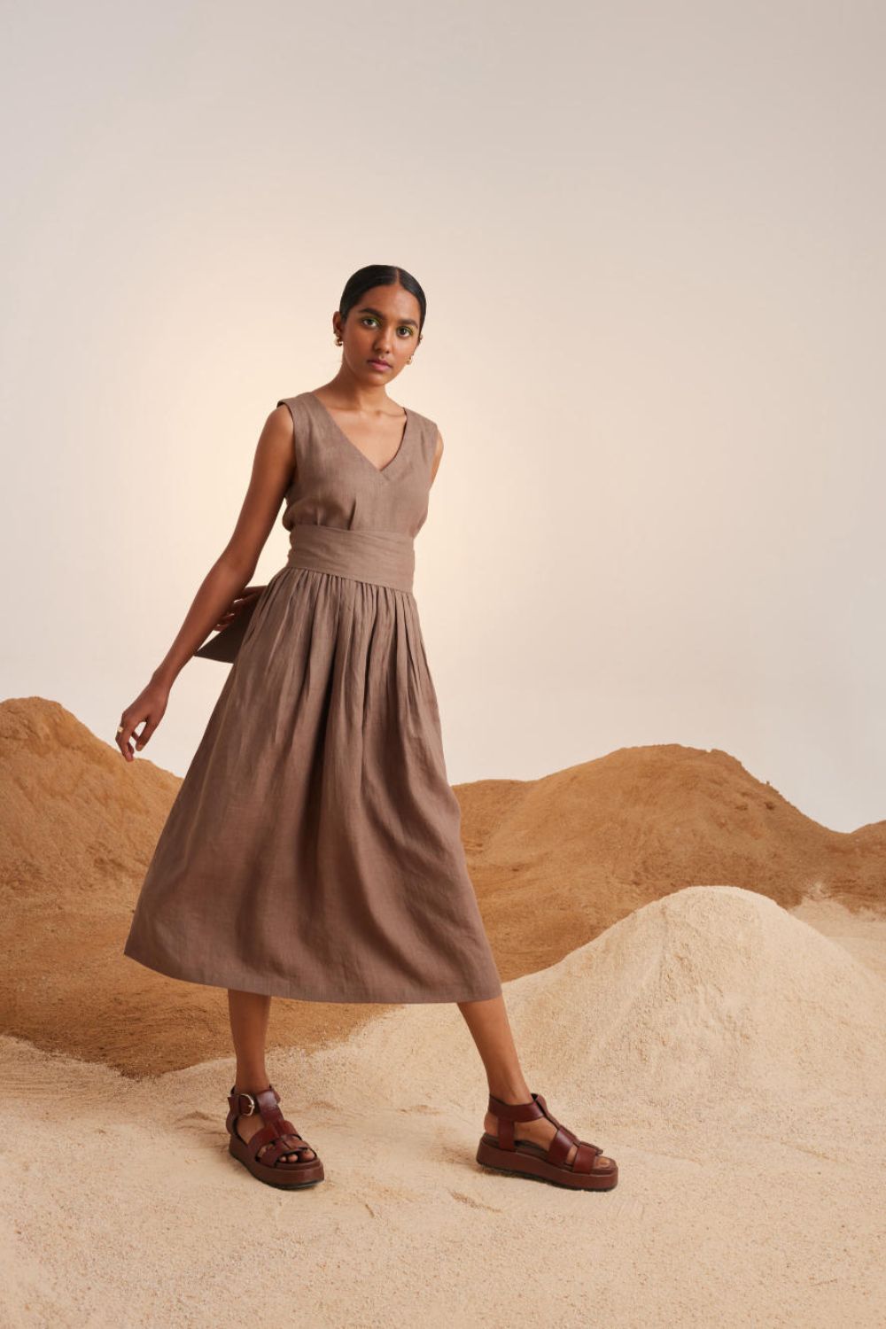 Sleeveless Linen Dress-Ash