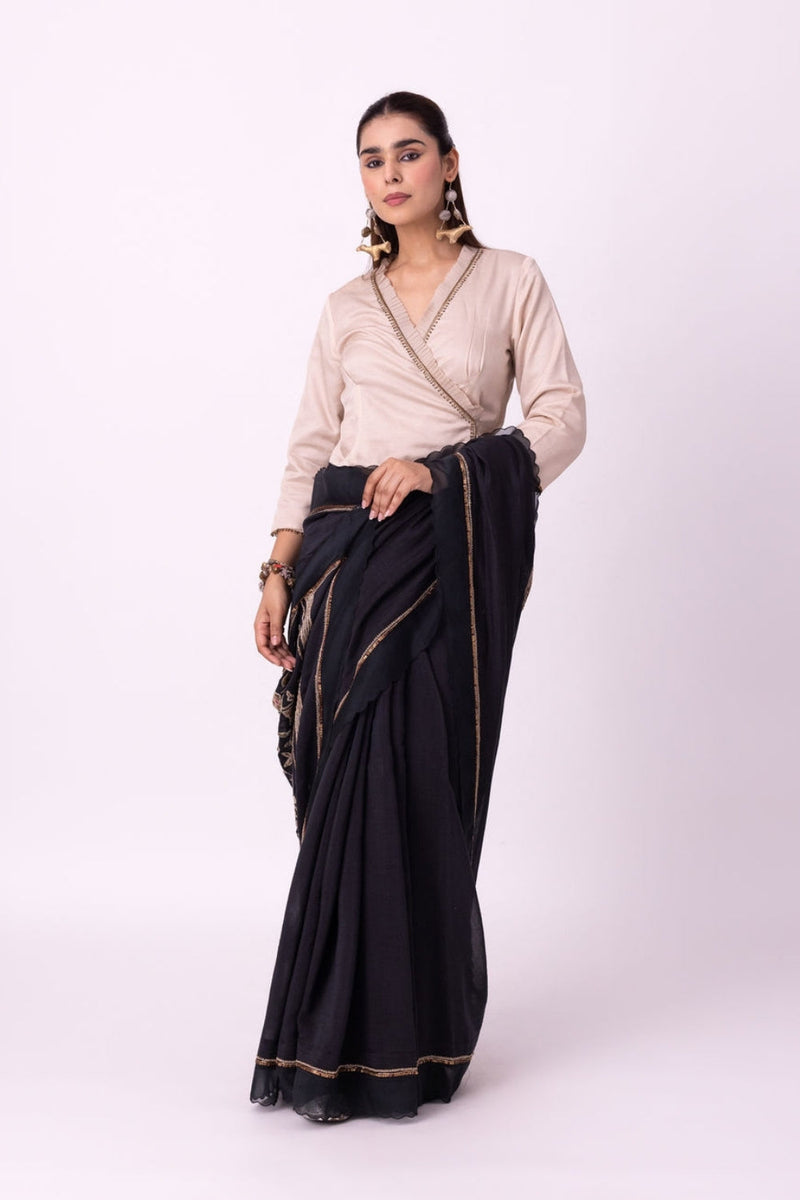 Mehfil Saree chanderi weave saree by Shades of India in black for women Worldwide