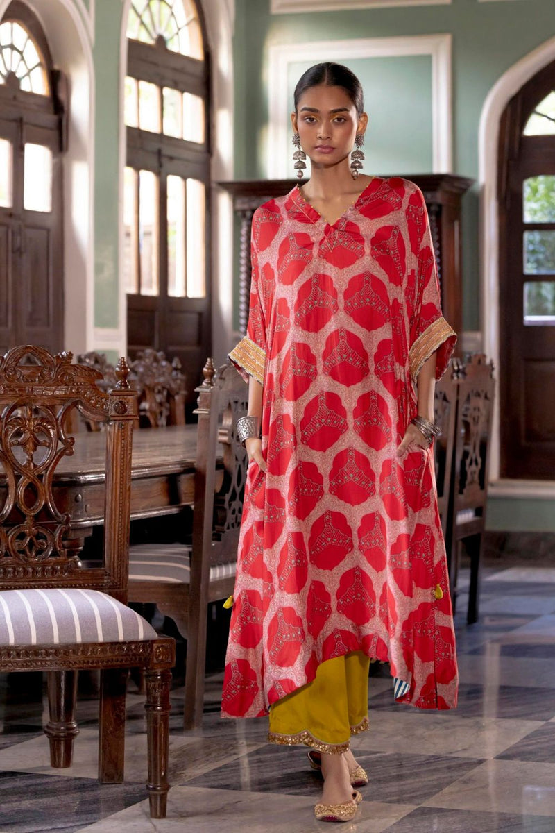 Fariba Red Kaftan Kurta Set Kurta Sets by Rajiramniq for women Worldwide