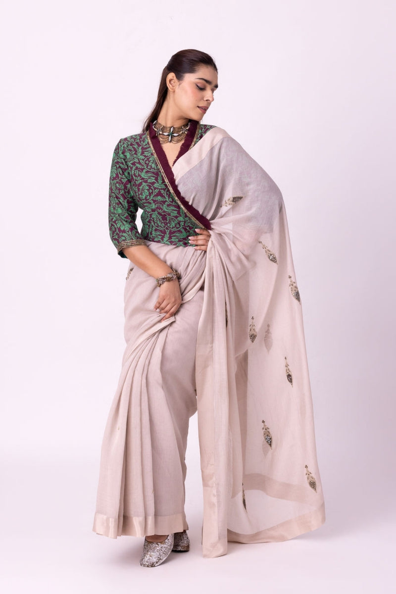 Avani Saree chanderi weave saree by Shades of India in beige for women Worldwide