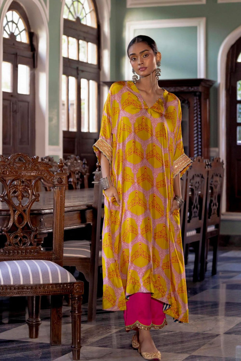 Fariba Yellow Kaftan Kurta Set Kurta Sets by Rajiramniq for women Worldwide