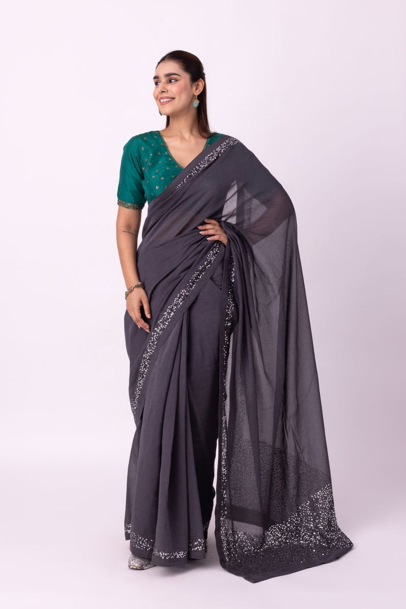 Chamak Saree chanderi weave saree by Shades of India in black for women Worldwide
