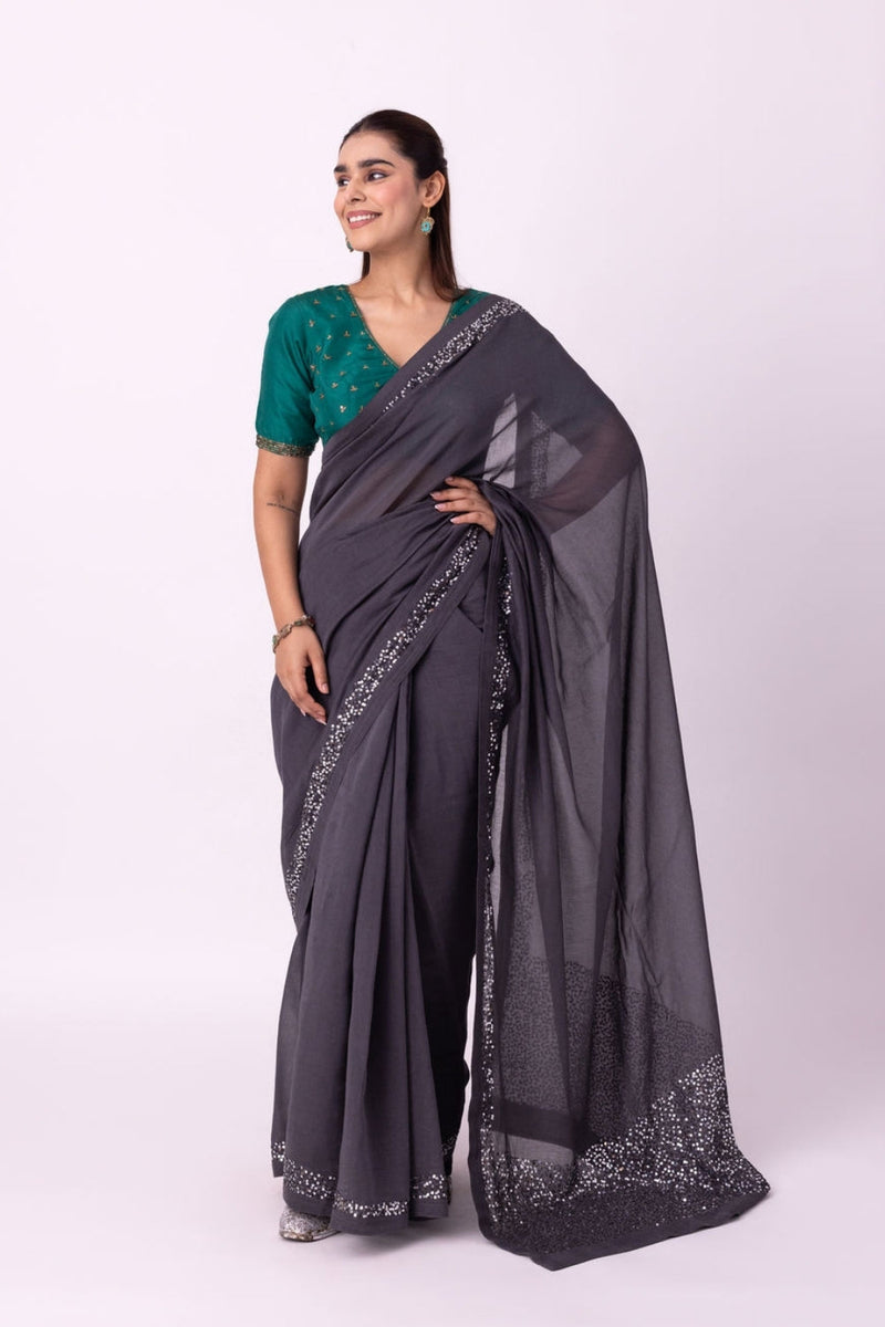 Chamak Saree chanderi weave saree by Shades of India in black for women Worldwide