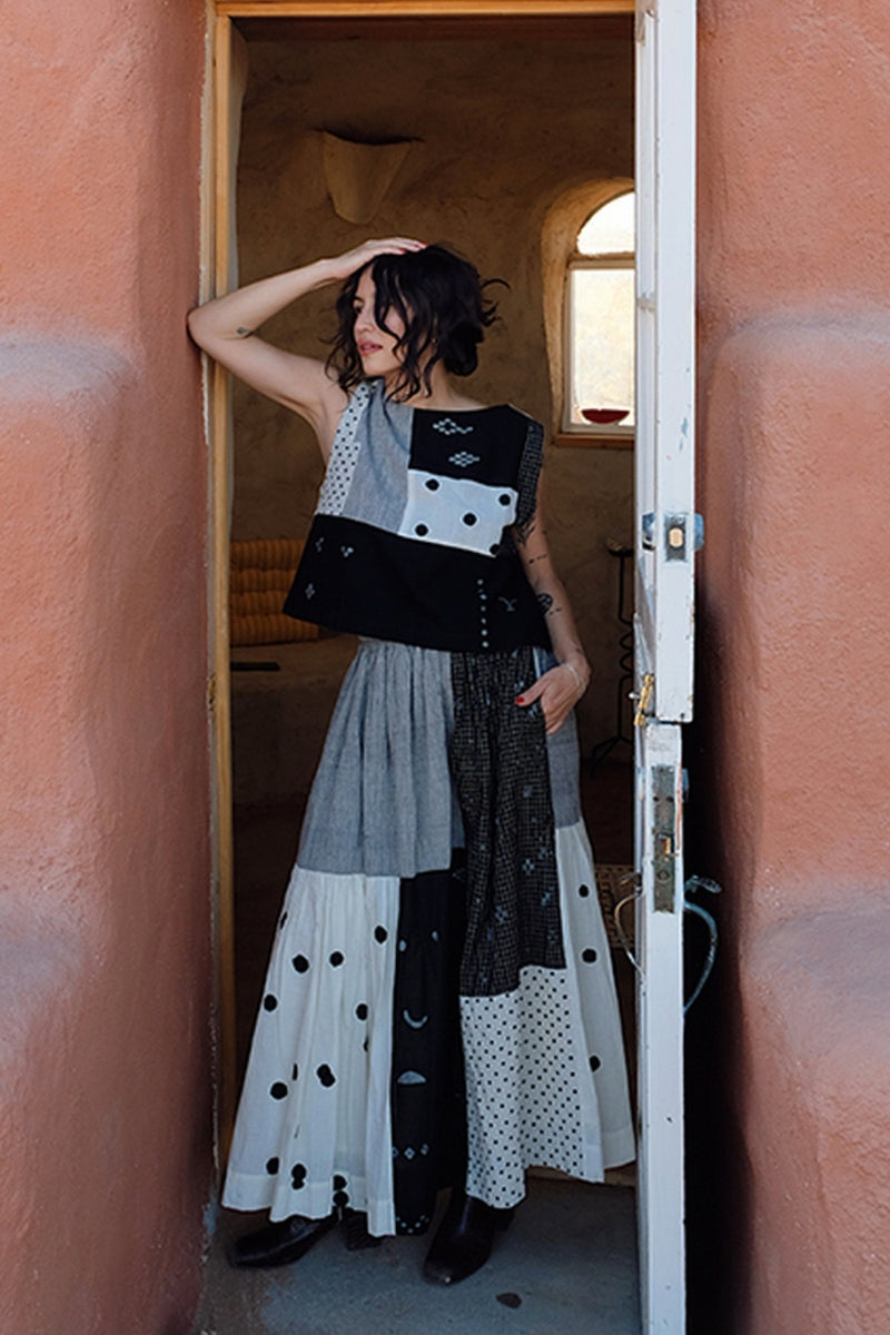 Oxford Skirt-Black Polkas handwoven cotton skirt by World of Crow in multi-color for women Worldwide