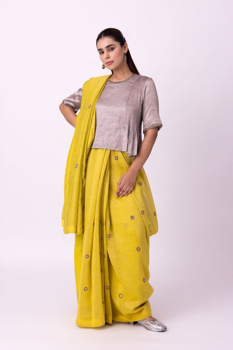 Iraaya Saree chanderi weave saree by Shades of India in yellow for women Worldwide