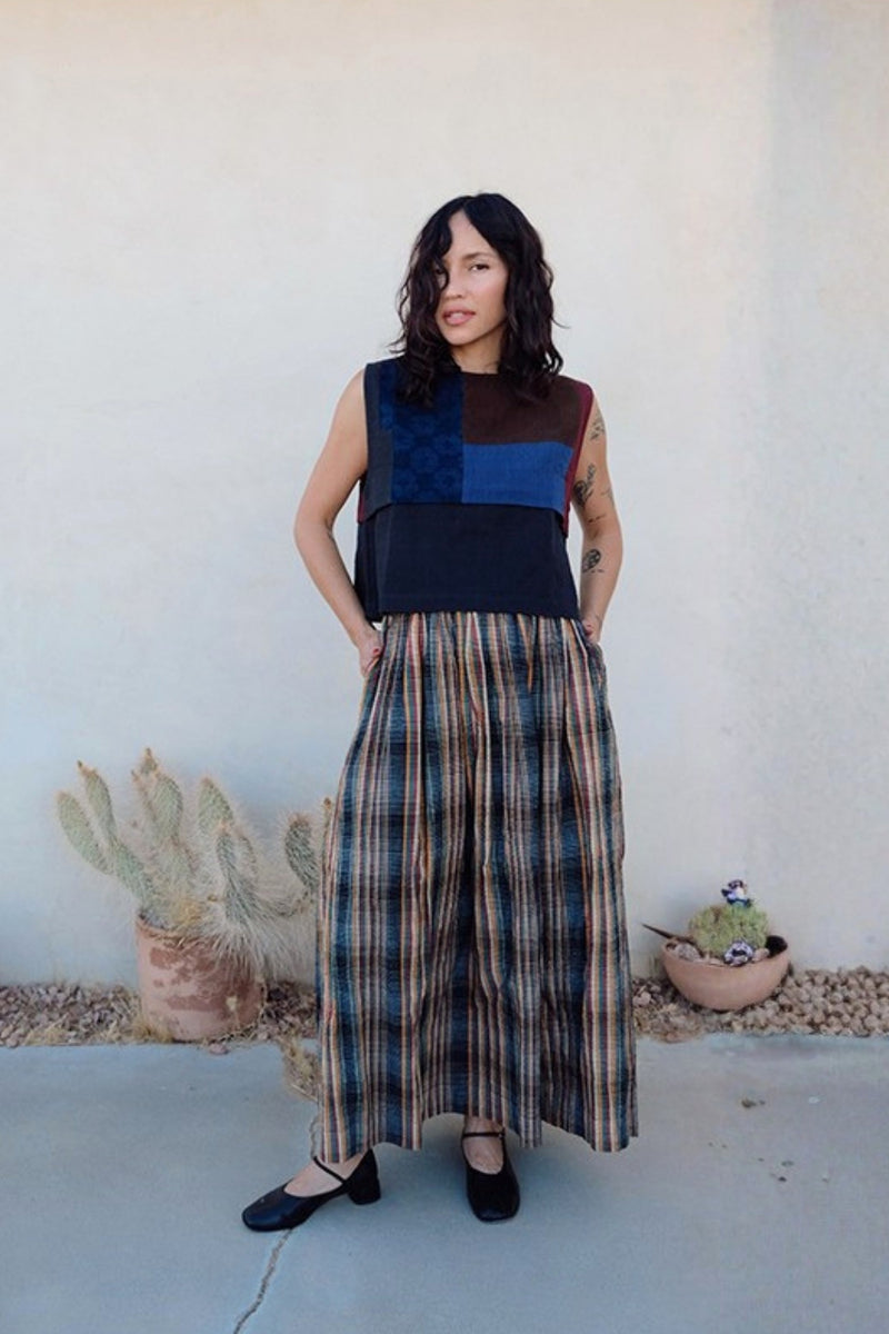 Oxford Skirt-Retro Checkered handwoven cotton skirt by World of Crow in multi-color for women Worldwide