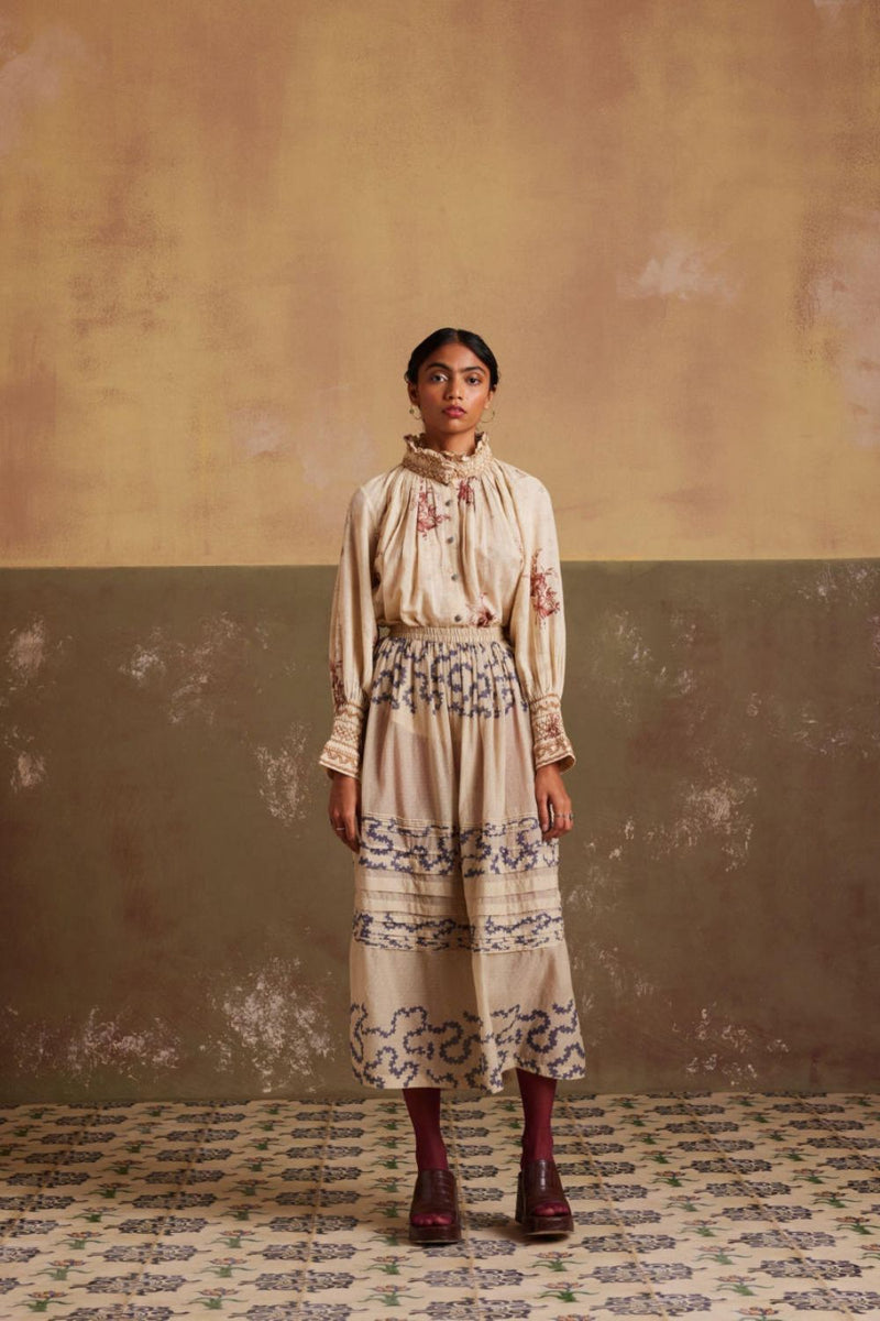 Farmer Set (Top + Skirt)-Peony-Spiral cotton by CORD for women Worldwide