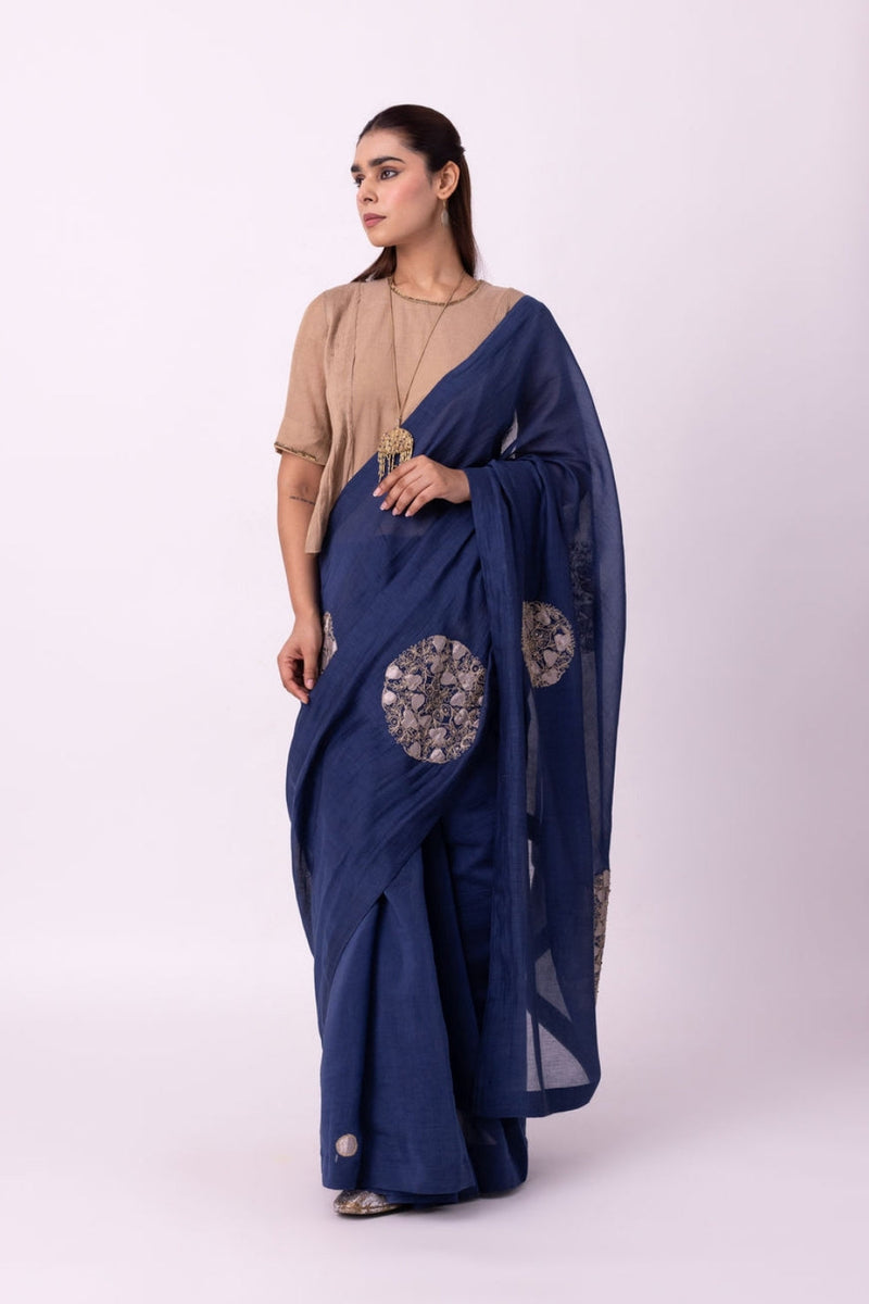 Taara Saree chanderi weave saree by Shades of India in indigo for women Worldwide