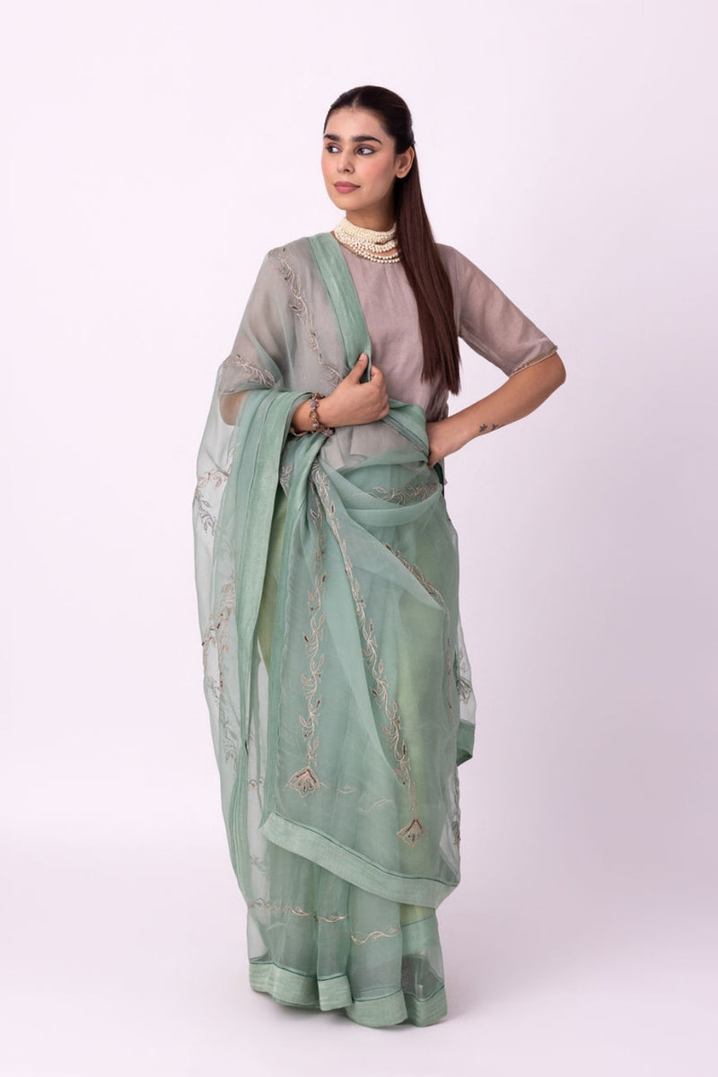 Nooriyat Saree silk organza saree by Shades of India in sea green for women Worldwide