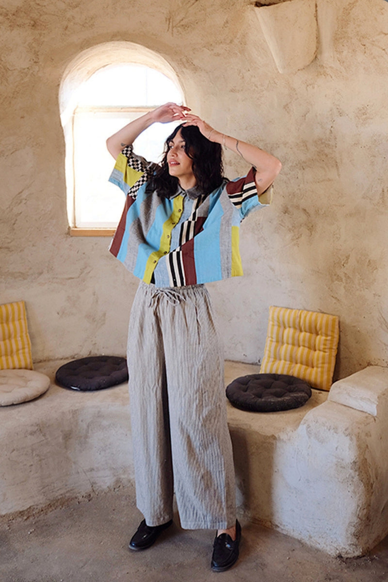 Easy Pants-Monochrome handwoven cotton pant/trouser by World of Crow in white,navy for women Worldwide