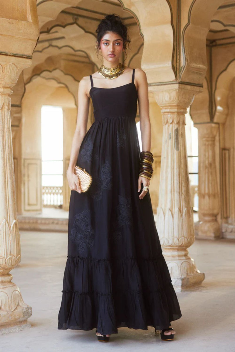 PH-2305 Maxi-Black organza by Paulmi & Harsh in black color for women Worldwide