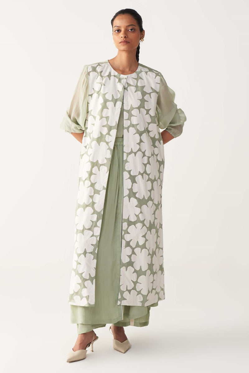 FLORAL BACK YOKE JACKET-MINT organza by THREE in mint color for women Worldwide