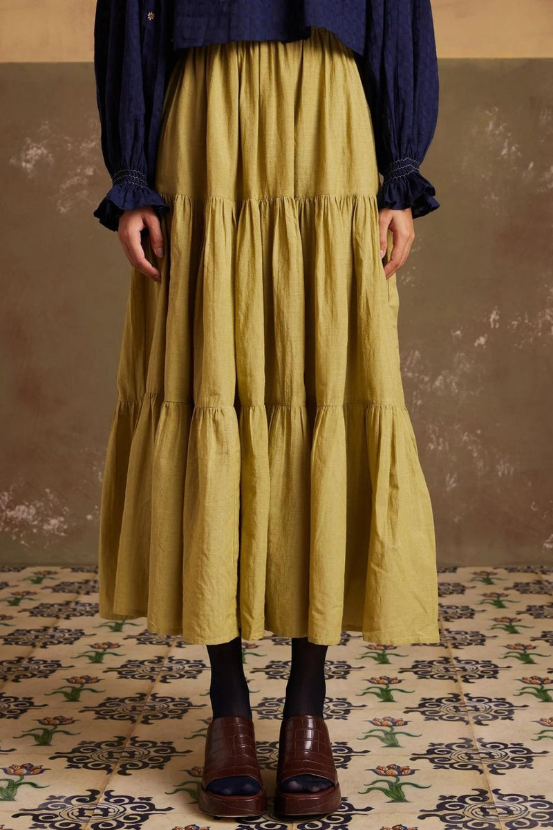 Tier Skirt-Lime green cotton by CORD for women Worldwide