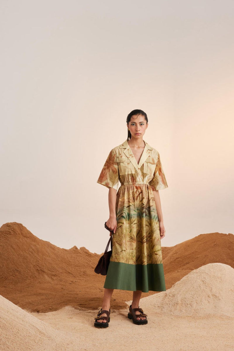 Print Blocked Dress-Woods cotton Dress by CORD for women Worldwide