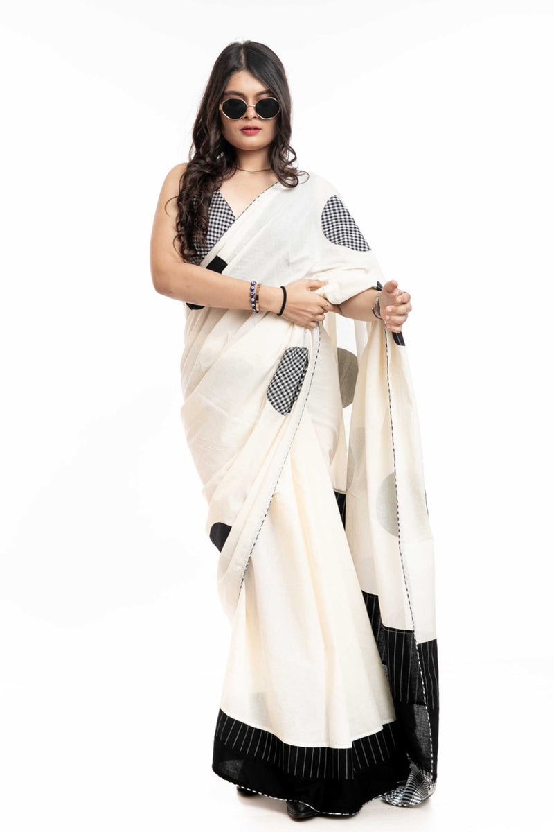 Starry Speckle Saree cotton,gamcha saree by 145 East in white, black for women Worldwide