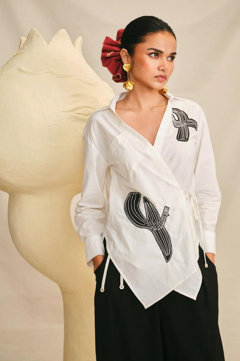 Hasan Wrap Shirt poplin by JodiLife in white for women Worldwide