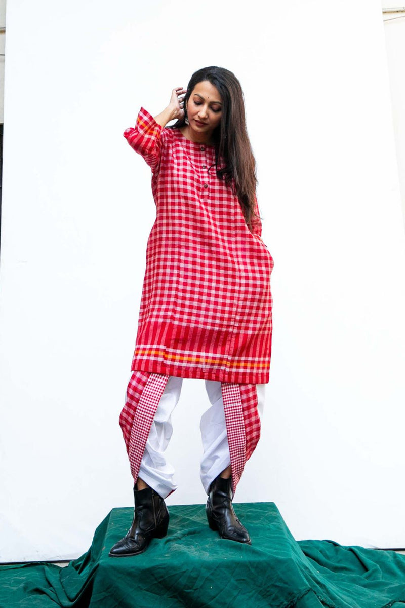 Nomadic Grace Set cotton,gamcha co-ord set by 145 East in red, white for women Worldwide