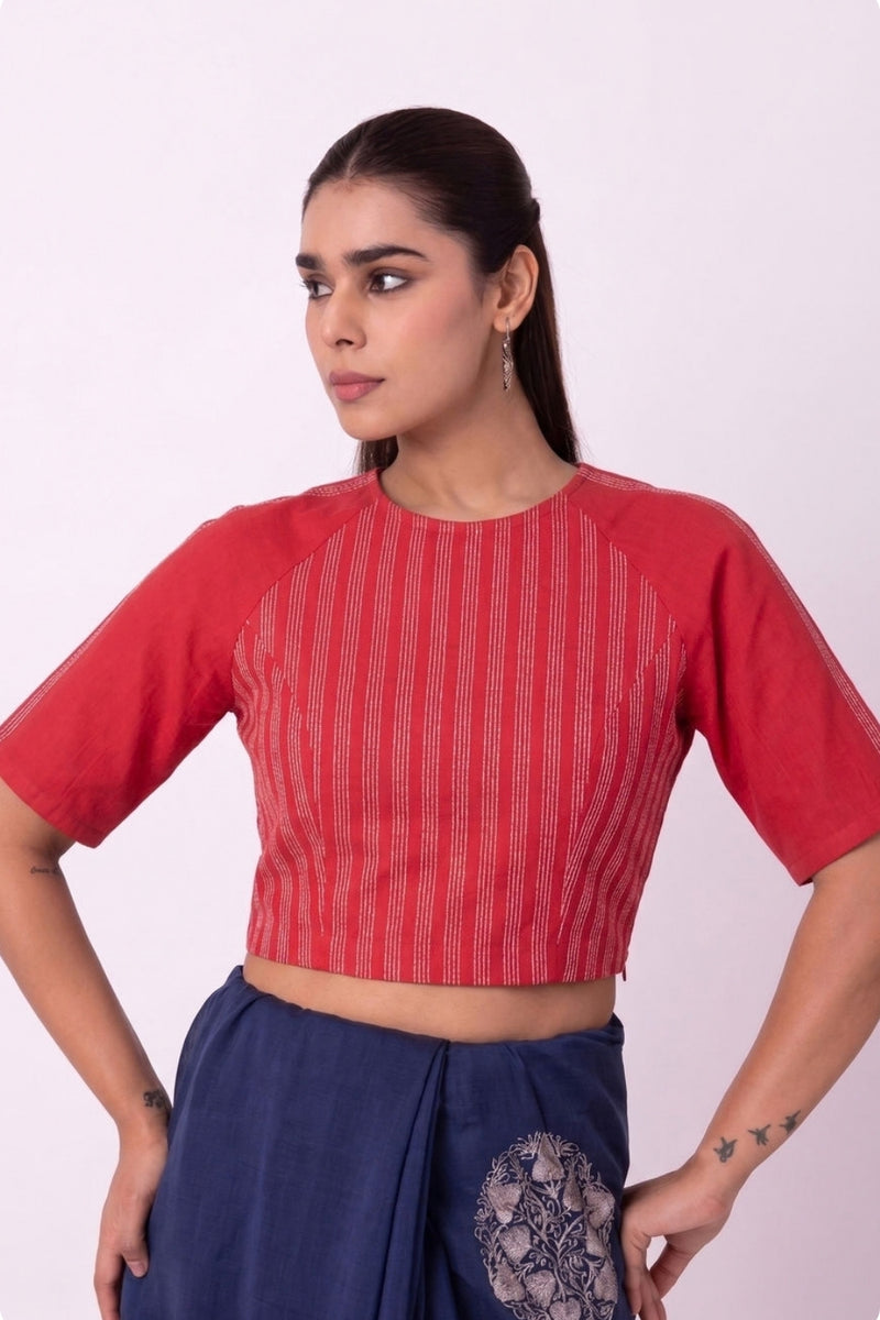 Neesa Blouse chanderi weave blouse by Shades of India in red for women Worldwide