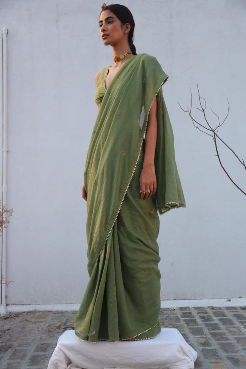 Gauhar sari Saree by Khara Kapas in green for women Worldwide