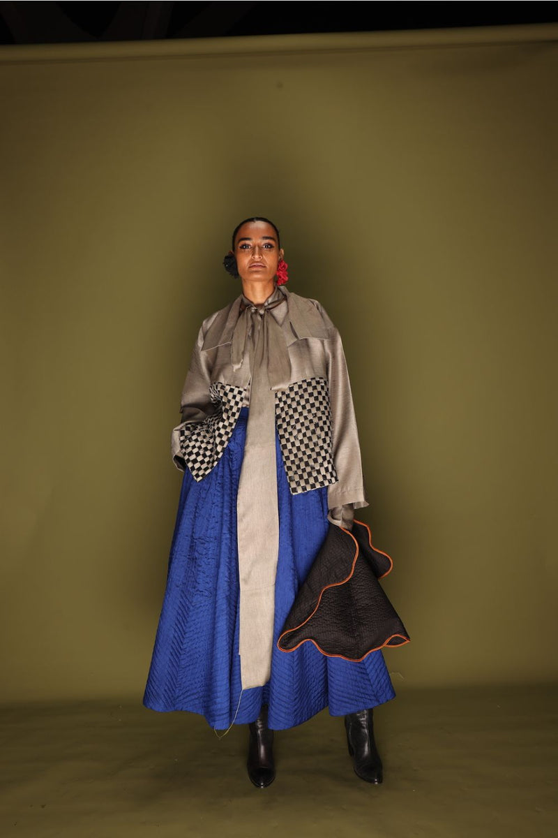 Loom Skirt-Blue mysore silk skirts by Stoique in blue for women Worldwide