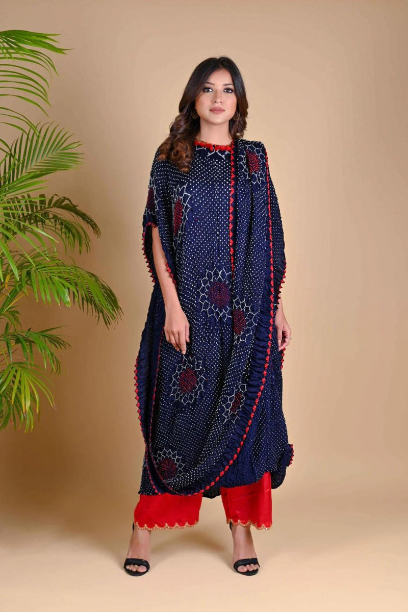 DRAPE DRESS - VALLEY OF FLOWERS-INDIGO BLUE silk by Dyelogue in blue color for women Worldwide