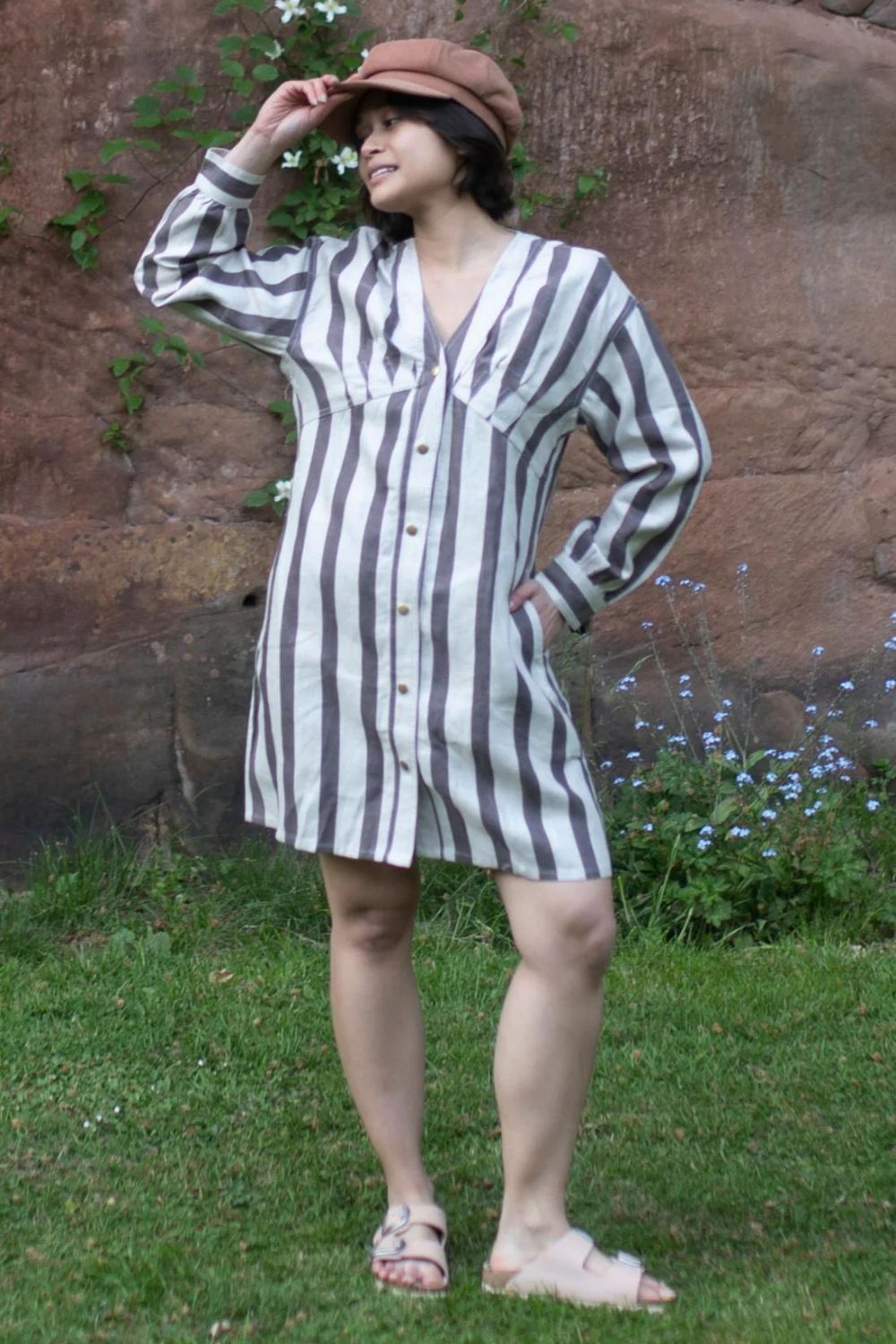 Brooklyn Shift Dress - Printed-Grey Stripes