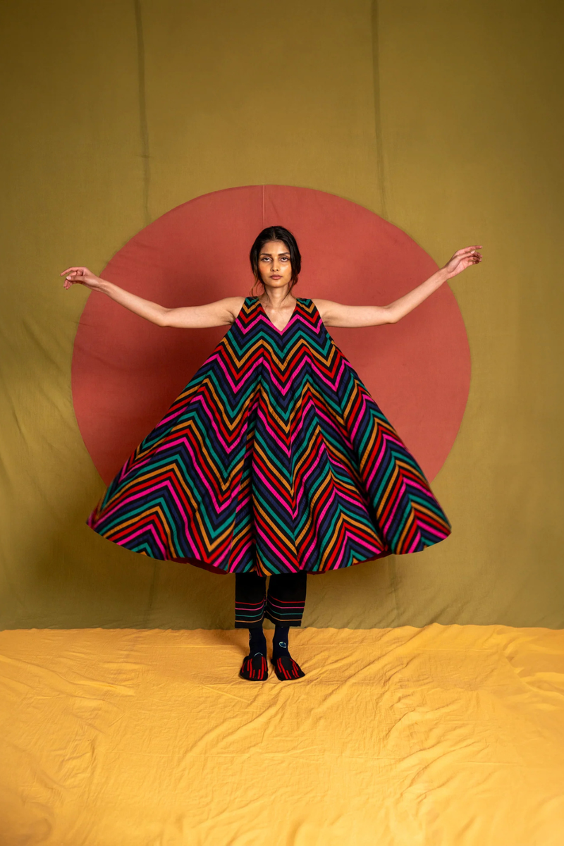 Plum Rangoli Dress-Multicolour cotton dress by Ka-Sha in multicolor for women Worldwide